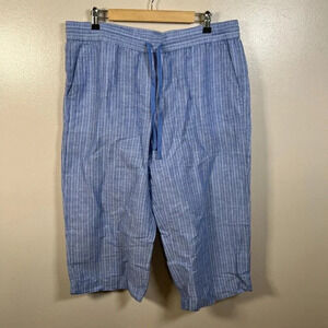 Talbots Cropped Wide Leg Pants Size XL Petite Linen Blend Blue Stripes Vacation